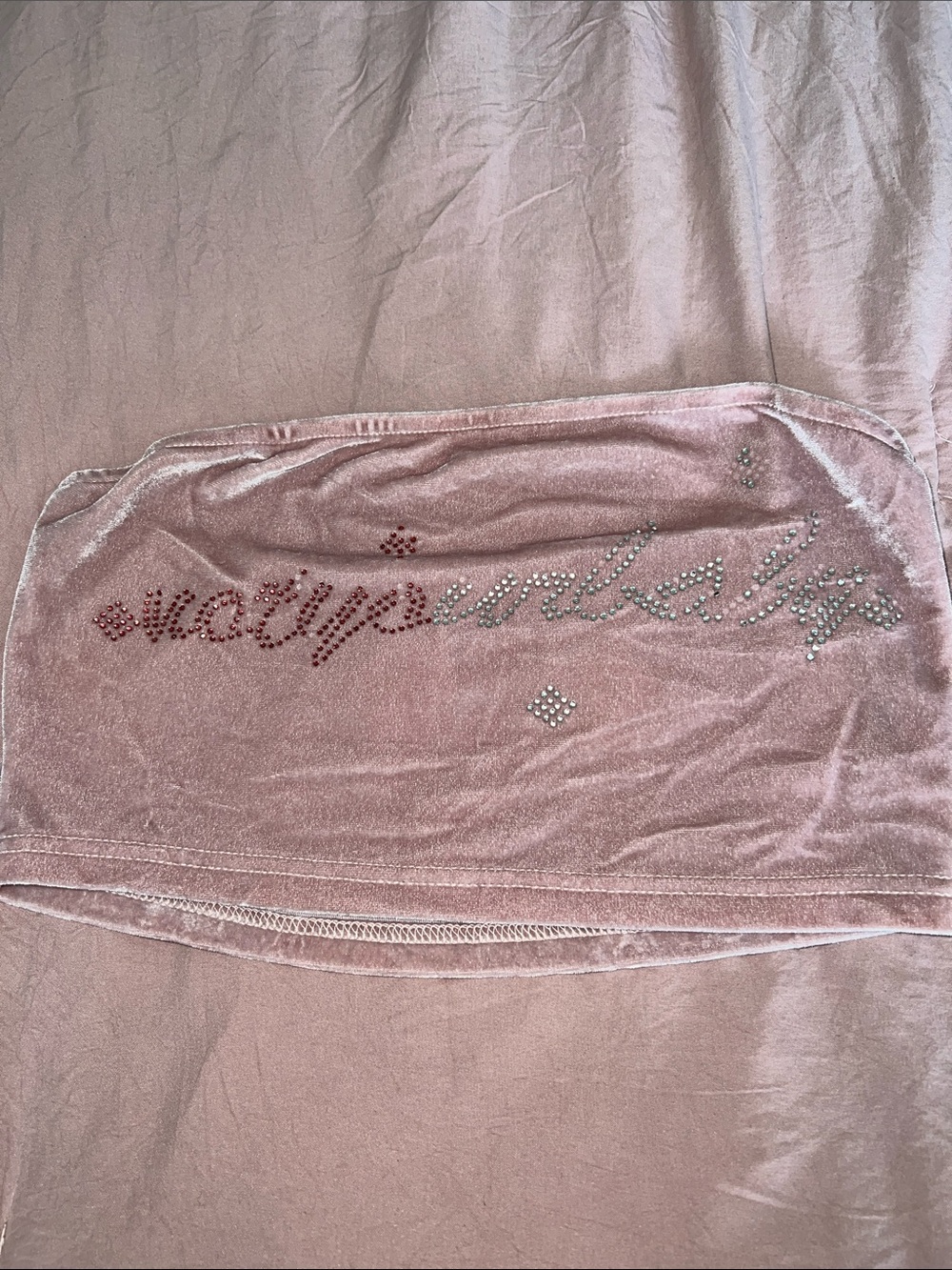 Source Unknown Dusty Pink Velvet Rhinestone Script Bandeau